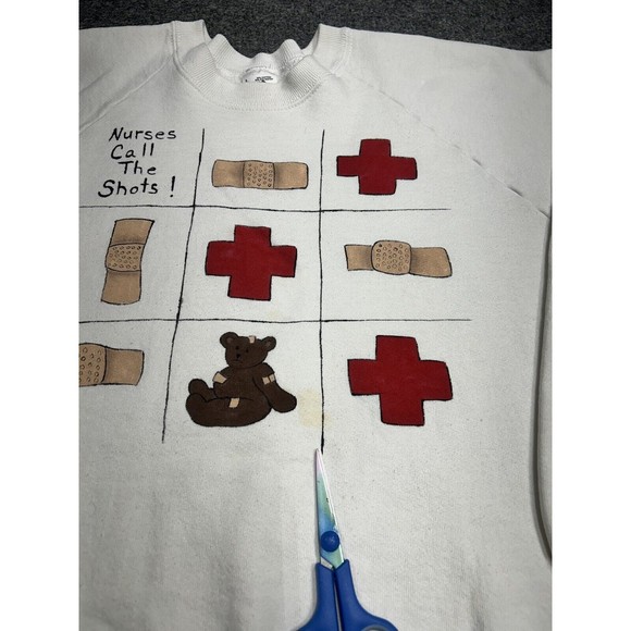 Vintage 90s Nurse Parody White Crewneck Sweatshirt Women's Size Large USA Made - Picture 2 of 8